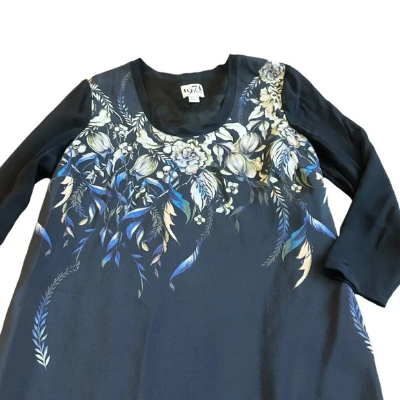 Reiss 1971 Black Silk Shift Dress Floral 3/4 Sleeve Flowy Party Size 4 Women's - Picture 4 of 12